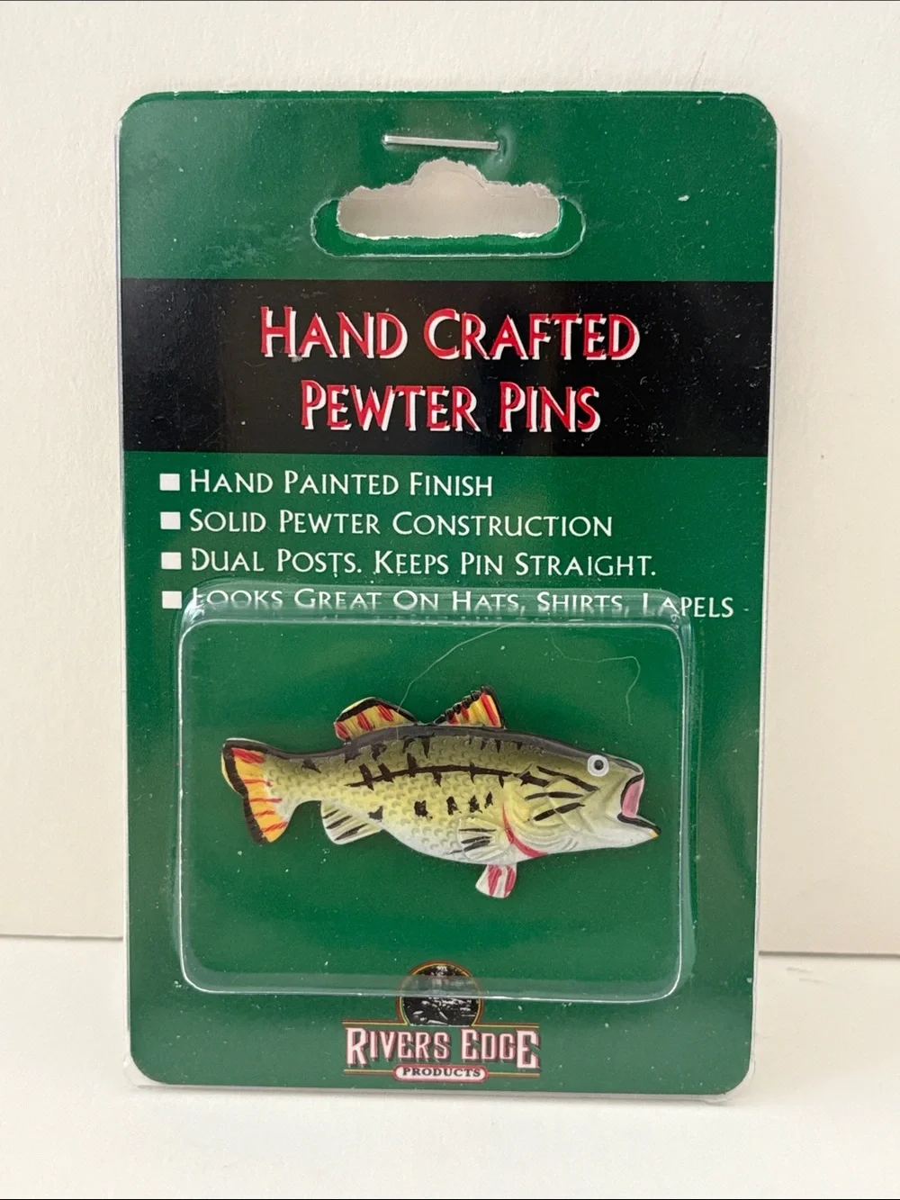 Cabela's Green & Yellow Largemouth Bass Hand-Painted Pewter Pin Alaska Fishing